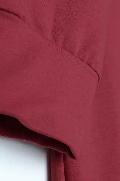 Gül-Büyük Beden Kapüşonlu Basic Örme Elbise - Resim 5