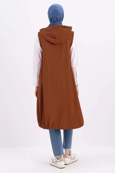 Kiremit-Kapüşonlu Çıtçıtlı Yelek - 4