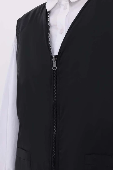 Siyah-Beyaz-Çift Taraflı Kapitone Yelek - Resim 6