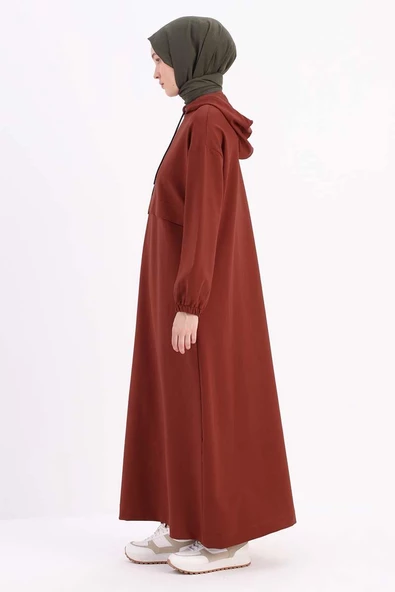 Gül-Kolu Lastikli Kapşonlu Elbise - Resim 3