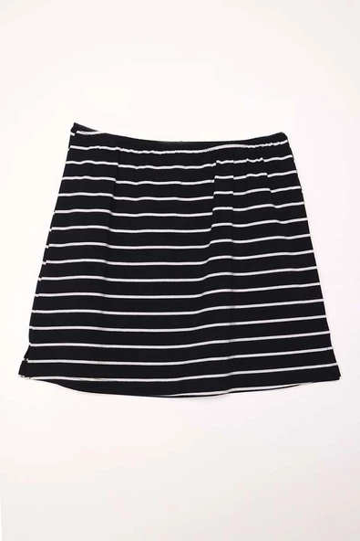 Siyah-Ekru-Pamuklu Çizgili İçlik Gömlek Etek - 5