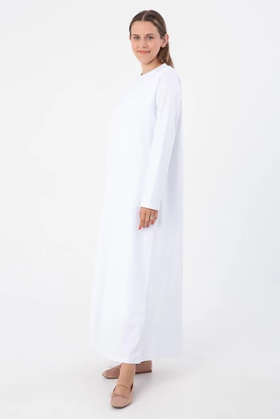 Beyaz-Uzun Kollu İçlik Elbise - Resim 3