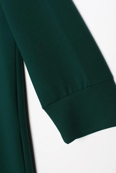 Zümrüt-Büyük Beden Kapüşonlu Basic Örme Elbise - Resim 5