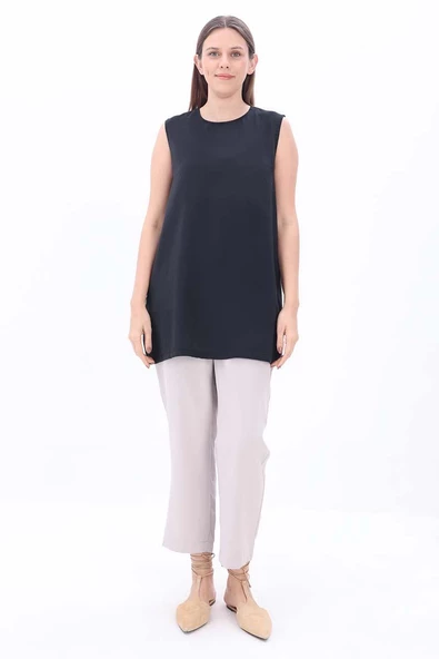 Siyah-Basıc Sıfır Kol İçlik Tunik - Resim 2