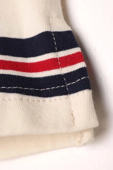 Kırmızı-Ekru-Pamuklu Çizgili İçlik Gömlek Etek - 3