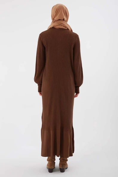 Taba-Dik Yaka Fitilli Triko Elbise - Resim 4