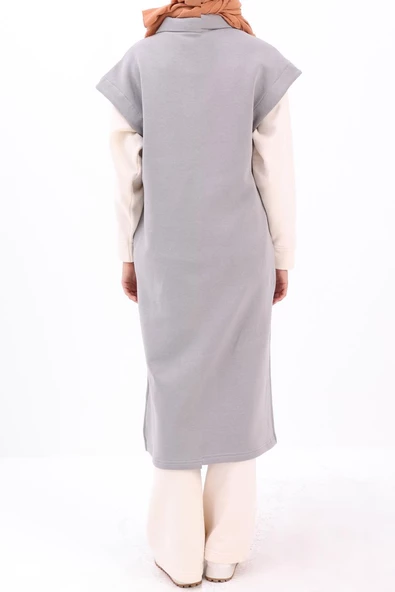 Gri-DİK YAKALI YIRTMAÇLI GİY ÇIK - Resim 4