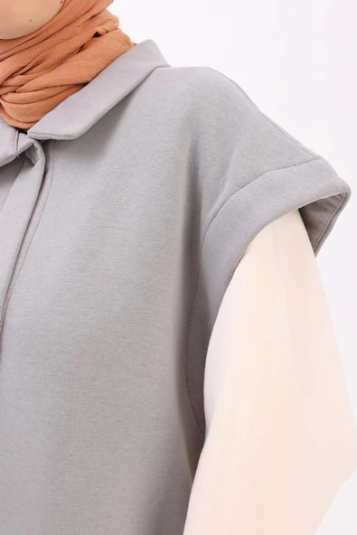 Gri-DİK YAKALI YIRTMAÇLI GİY ÇIK - Resim 5