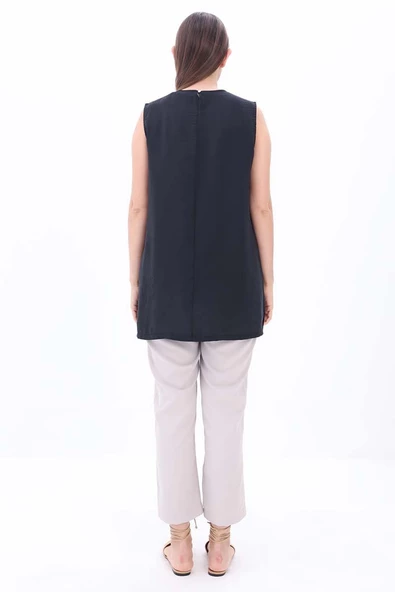 Siyah-Basıc Sıfır Kol İçlik Tunik - Resim 4