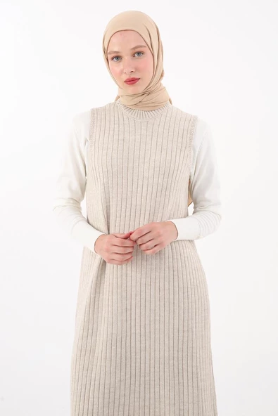 Taş-Fitilli Kolsuz Triko Elbise - 5