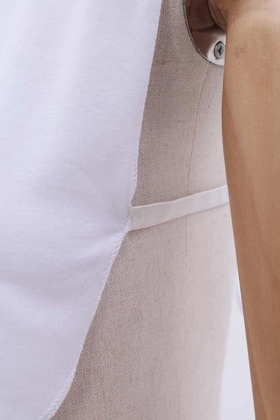 Beyaz-Pamuklu Dik Yaka Lastikli Likralı İçlik - Resim 5