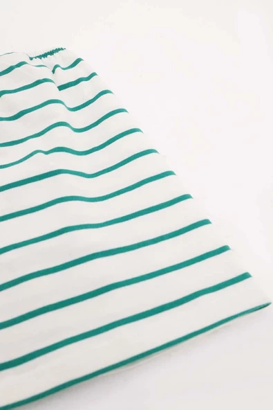 Ekru-Yeşil-Pamuklu Penye Kısa İçlik Etek - Resim 3