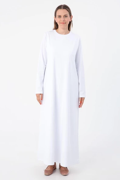 Beyaz-Uzun Kollu İçlik Elbise - Resim 2