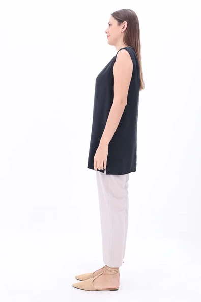 Siyah-Basıc Sıfır Kol İçlik Tunik - Resim 3