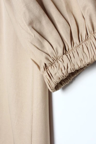 Bej01-Kemerli Gömlek Yaka Elbise - Resim 7