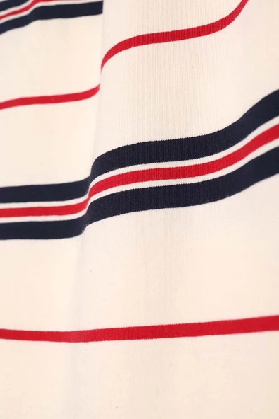 Kırmızı-Ekru-Pamuklu Çizgili İçlik Gömlek Etek - 5