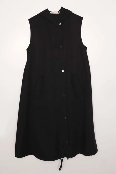 Siyah-Kapüşonlu Çıtçıtlı Yelek - 7