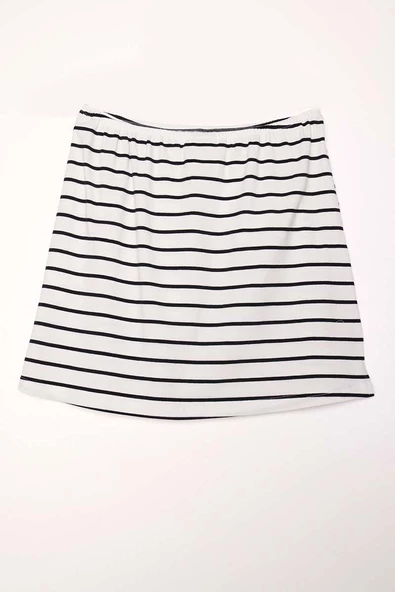 Ekru-Siyah-Pamuklu Çizgili İçlik Gömlek Etek - 4