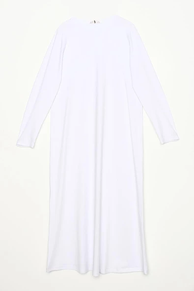 Beyaz-Uzun Kollu İçlik Elbise - Resim 6