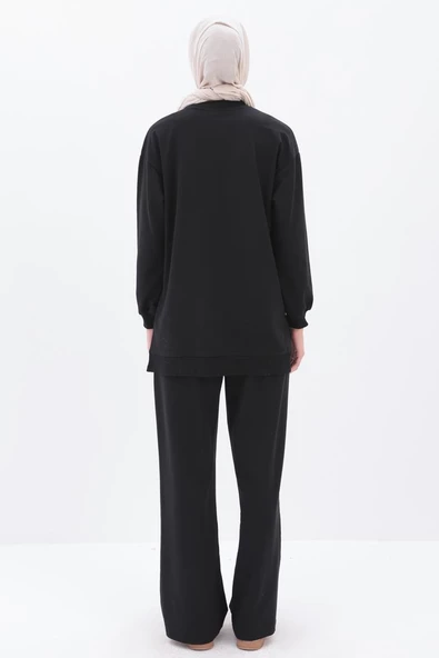 Siyah-Yanları Şeritli Eşofman Takımı - Resim 4