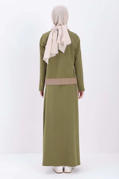 Vizon-Haki-Pamuklu Garnili Etekli Takım - Resim 4