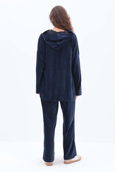 İndigo-KAPÜŞONLU KANGURU CEPLİ PANTOLONLU TAKIM - Resim 4