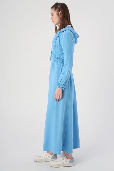 Mavi-Fermuarlı Kısa Hırkalı Kolsuz Elbiseli Takım - Resim 3