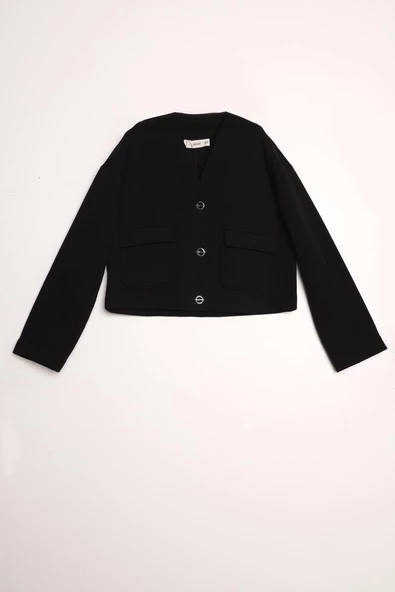 Siyah-METAL DÜĞMELİ ŞARDONLU ETEKLİ TAKIM - Resim 7