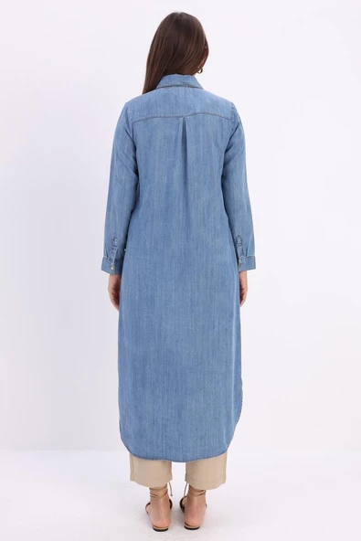 Mavi-Denim Uzun Gömlek Tunik - Resim 4