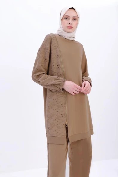 Vizon-Büyük Beden Fisto Garnili Pantolonlu Takım - Resim 5