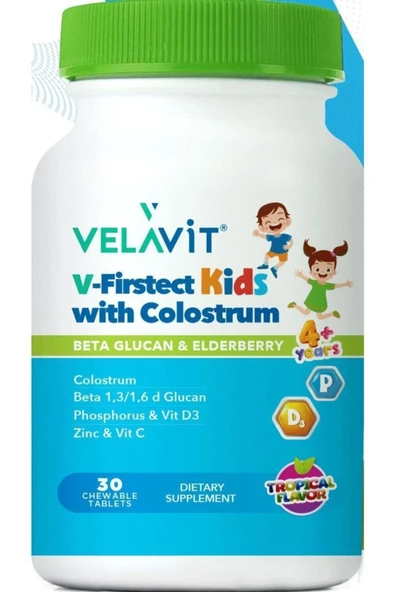 Velavit V-firstect Kids With Colostrum 30 Tablet Kolostrum, D3 Vitamini Ve Beta Glukan Içeren Gıda Takviyesi