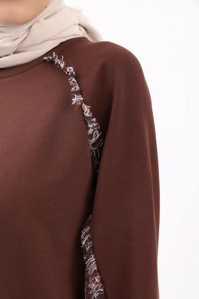 Acı Kahve01-Tüvit Garni Detaylı Pantolon Takımı - Resim 5