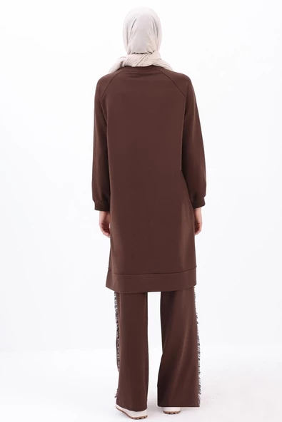 Acı Kahve01-Tüvit Garni Detaylı Pantolon Takımı - Resim 4