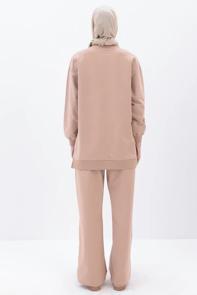 Bej-Yanları Şeritli Eşofman Takımı - Resim 3