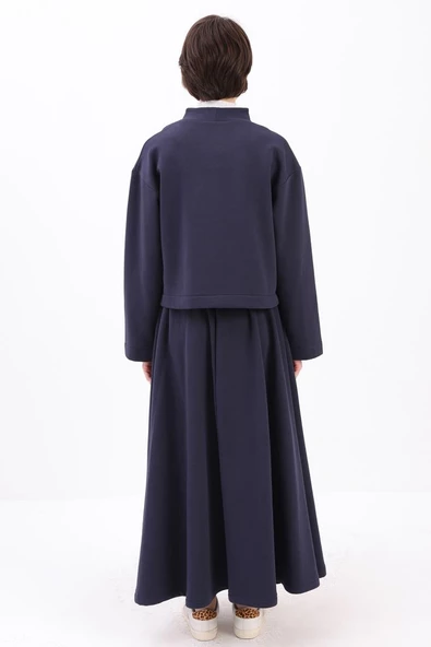 Lacivert-METAL DÜĞMELİ ŞARDONLU ETEKLİ TAKIM - Resim 4
