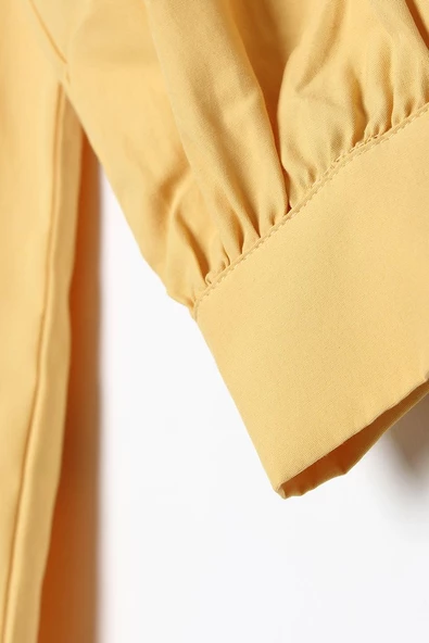 Sarı-Fırfır Detaylı Pamuklu Bisiklet Yaka Gömlek Tunik - Resim 6