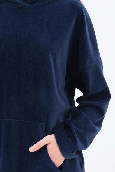 İndigo-KAPÜŞONLU KANGURU CEPLİ PANTOLONLU TAKIM - Resim 5