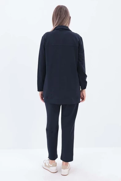 Lacivert-Kordonlu Kapak Cepli Eşofman Takımı - Resim 4