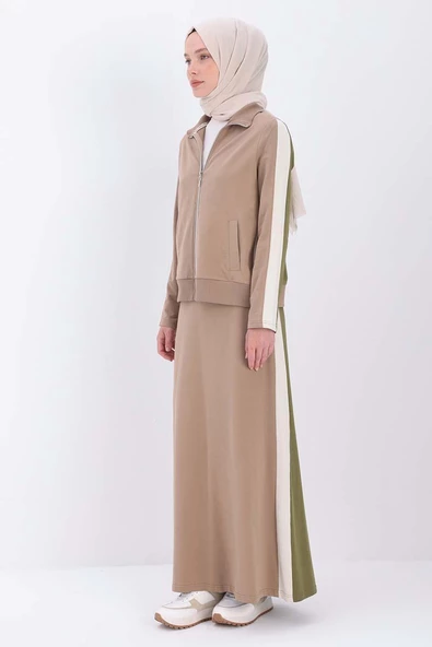 Vizon-Haki-Pamuklu Garnili Etekli Takım - Resim 3