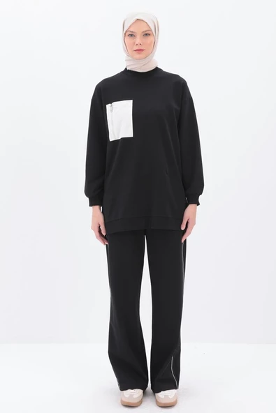 Siyah-Yanları Şeritli Eşofman Takımı - Resim 2