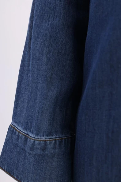 Koyu Mavi-Denim Uzun Gömlek Tunik - 5