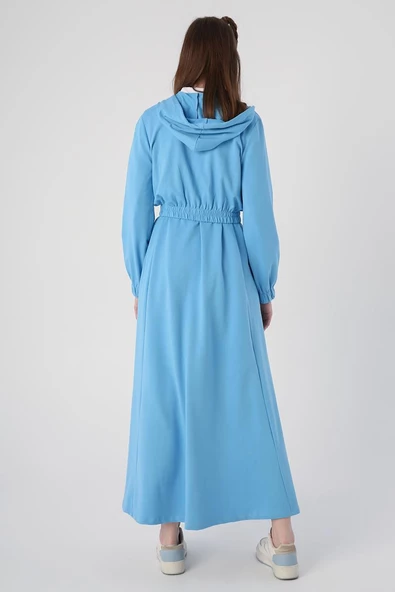 Mavi-Fermuarlı Kısa Hırkalı Kolsuz Elbiseli Takım - Resim 4