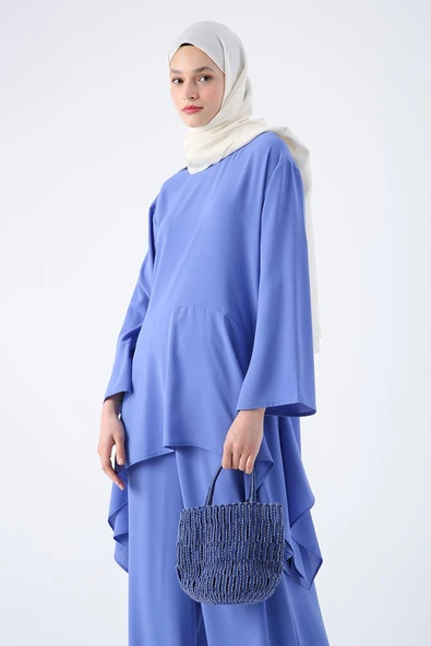 Parlement-Asimetrik Kesim Tunikli Bol Paça Pantolonlu Takım - Resim 5