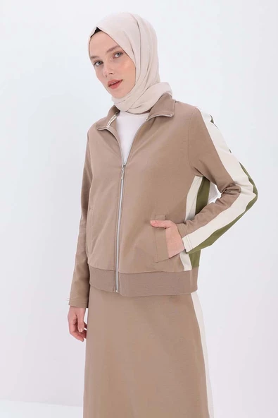 Vizon-Haki-Pamuklu Garnili Etekli Takım - Resim 5