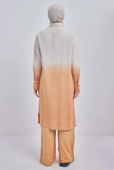 Camel-Degrade Keten Pantolonlu Takım - Resim 4
