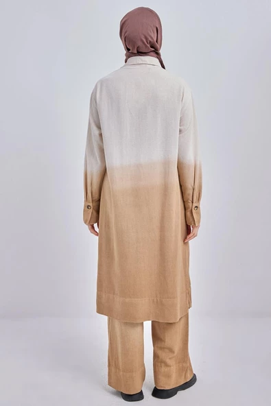 Vizon-Degrade Keten Pantolonlu Takım - Resim 4