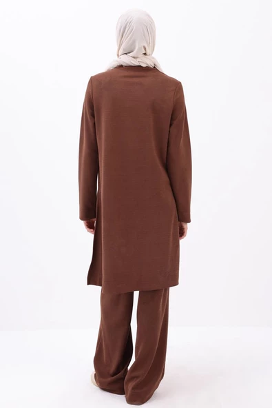 Kahve-Yırtmaçlı Pantolonlu Takım - Resim 3