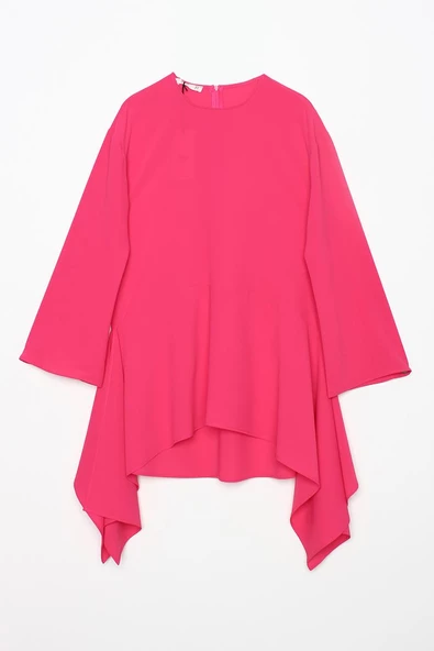 Pembe-Asimetrik Kesim Tunikli Bol Paça Pantolonlu Salaş Takım - 9