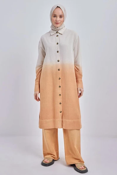 Camel-Degrade Keten Pantolonlu Takım - Resim 2