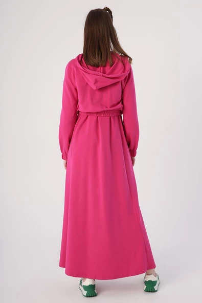 Fuşya-Fermuarlı Kısa Hırkalı Kolsuz Elbiseli Takım - Resim 4